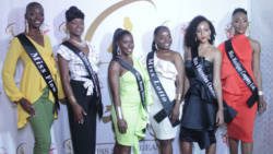 The Miss SVG 2019 contestants. From left: Miss Flow, Sonia Delecia, Miss Metrocint General Insurance Co. Ltd. Silvorn Lavia, Miss Massy Stores (SVG) Ltd.; Felica Thomas, Miss Lotto Kircia Modeste, Miss Vincentian Chocolate, Megan Greaves, Miss Mustique Co. Ltd. Sharikah Rodney. (iWN photo) 