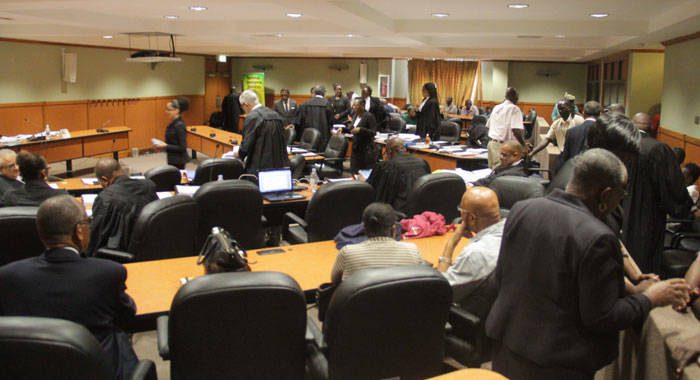 The hearing of the petitions is taking place at the NIS Conference Room in Kingstown. (iWN photo)