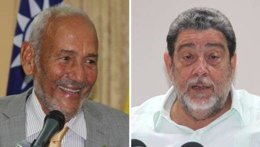 Former Prime Minister Sir James Mitchell, left, and Prime Minister Ralph Gonsalves. (iWN file photos)