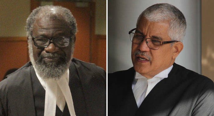 Lead counsel for the petitioners, Stanley "Stalky" John, QC, left, and Senior Counsel Douglas Mendes, right, lead counsel for the respondents. (iWN photo)