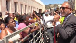 Opposition Leader and NDP president, Godwin Friday addresses party supporters in Kingstown after the ruling.  (iWN photo)