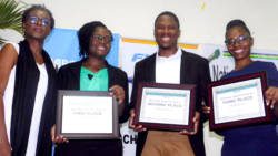 From left: Arlette Miller Contest Chairperson, Trackeisha Davis (AIA), Cavel King Jr and Iyande Bramble  Massy Stores. 