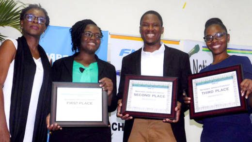 From left: Arlette Miller Contest Chairperson, Trackeisha Davis (AIA), Cavel King Jr and Iyande Bramble  Massy Stores. 