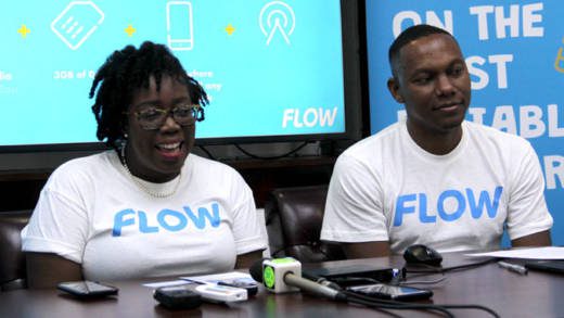 Flow country manager, Wayne Hull, right, and company spokesperson, Nikala Williams at Thursday's media launch. (iWN photo)
