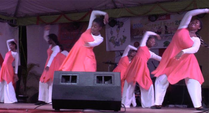 A group of young people perform during the national showcase of the SVG Gospel Fest on Sunday. (iWN photo)