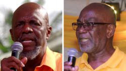 Former NDP leader, Arnhim Eustace, left, and party Vice-President St. Clair Leacock. (iWN photo)