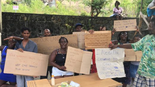 Protesters near the Buccament Polyclinic on Tuesday. (iWN photo) 