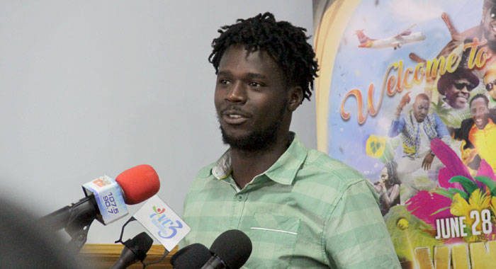 SVG's Young Trending Soca Artiste 2019, Zavique "Caspa G" Morris speaking at the CDC press conference on Tuesday. (iWN photo)