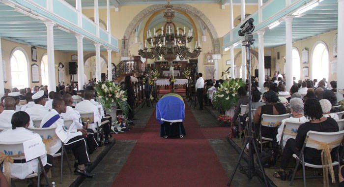 The funeral of John Horne at St. George's Cathedral in Kingstown, last Friday. (iWN photo)