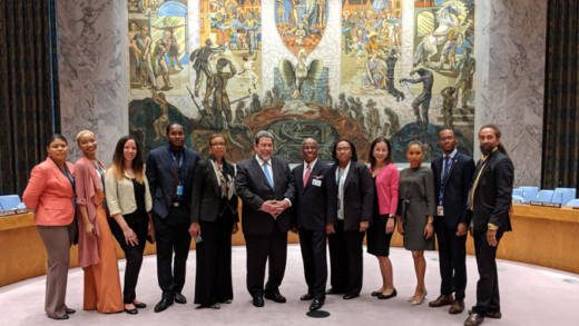 Prime Minister Ralph Gonsalves and other members of the SVG delegation inside the chamber of the UN Security Council in June 2019. (Photo: Camillo Gonsalves/Facebook)