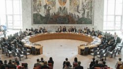 The UNited Nations Security Council in session during the pre-COVID-19 period.