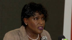 Opposition Senator Kay Bacchus-Baptiste speak at the launch of the National Prosecution Service. (iWN photo)