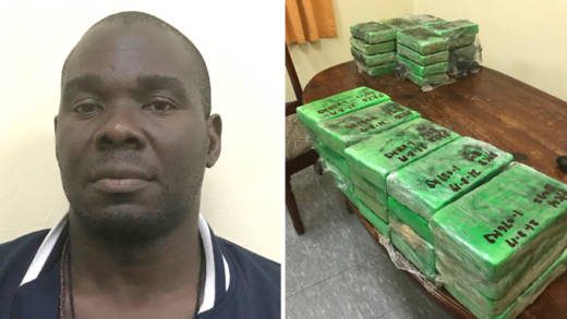 The Vincentian accused, Alvin Chance, aka Dexter Chance and the cocaine in question. (Photos: Royal Grenada Police Force/Facebook)