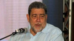 Prime Minister Ralph Gonsalves addressing the opening of the Caribbean Conference on Sustainable Tourism Development on Wednesday. (CMC photo) 