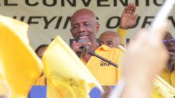 Member of Parliament for East Kingstown, Arnhim Eustace speaks at the NDP convention rally in Arnos Vale in September, when he announced that he will not contest the next general election. (iWN photo)