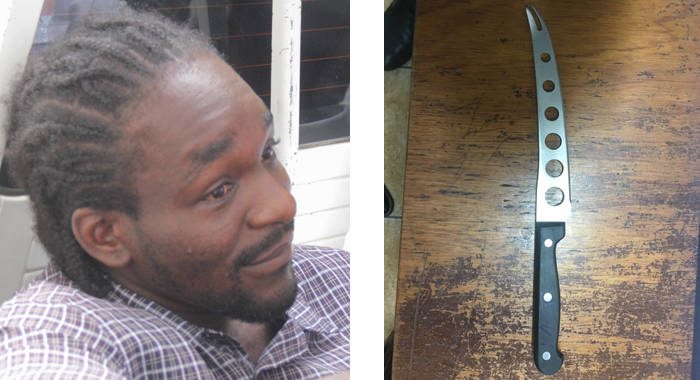 Augustine Jennings, left, and the knife that landed him the nine-month jail term. (iWN photos) 