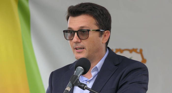 Bojan Kumer, Marriott International’s vice president for hotel development -- Caribbean and Latin America, speaks at the signing ceremony at the Mt. Wynne, on Tuesday. (Photo: Discover SVG/Facebook) 