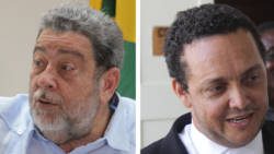 Prime Minister Ralph Gonsalves, left, and Grant Connell, right. They are both lawyers. (iWN photos)
