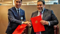 Prime Minister of SVG, Ralph Gonsalves, right, and Foreign Minister of the Kyrgyz Republic Chingiz Aidarbekov.