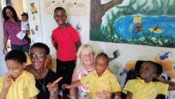 President of Soroptimist International of Great Britain and Ireland, Sue Williams at Helping Hands Centre at New Montrose.