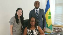 SVG Ambassador to Taiwan, Andrea Bowman, centre, and her staff -- Minister Counsellor Elroy Wilson, right, and Secretary Diana Chao.