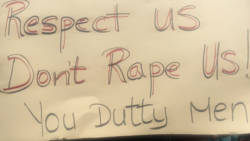 One of the placards at the demonstration in Kingstown on Saturday.
