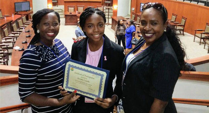 From left, Jewelene Charles Scott, Kinisha Castello, and Dorette Mayers at the annual Caribbean Tourism Youth Congress in Antigua and Barbuda.