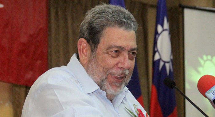 Prime Minister Ralph Gonsalves speaking at the Taiwan National Day event in Kingstown on Tuesday. (iWN photo)
