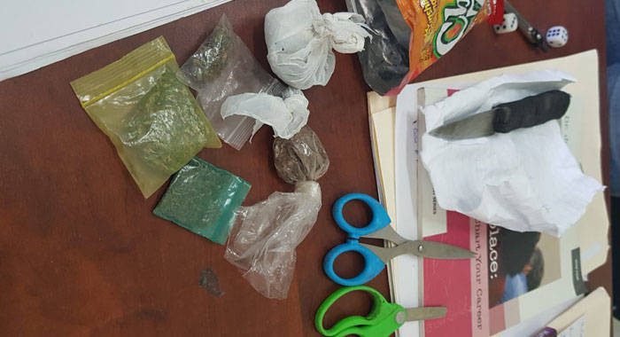 The drugs and other items confiscated from students at West St. George Secondary School last Friday. 