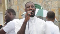 The Reverend Adolph Davis speaking during the march and rally in Kingstown on Thursday. (iWN photo)