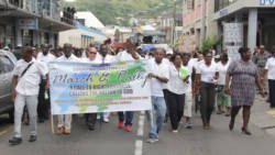 Members of the Christian community march in Kingstown on Thursday in support of the nation's buggery and gross indecency laws. (iWN photo)