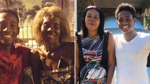 Left: Lisa Robert, left, and her son Oral, seven months ago when he took her off the street, contrasted with what she looks like today.