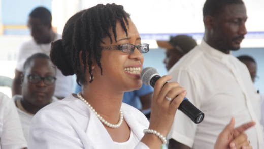 Lawyer Mandella Peters of the Christian Coalition addressing the rally at Heritage Square, Kingstown on Thursday. (iWN photo)
