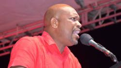 Minister of Agriculture, Saboto Caesar, speaking at the rally on Sunday. (Photo: Anthony Fonz Dennie/Facebook). 