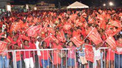 ULP supporters at the rally in Arnos Vale on Sunday. (Photo: Anthony Fonz Dennie/Facebook). 