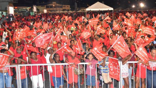 ULP supporters at the rally in Arnos Vale on Sunday. (Photo: Anthony Fonz Dennie/Facebook). 