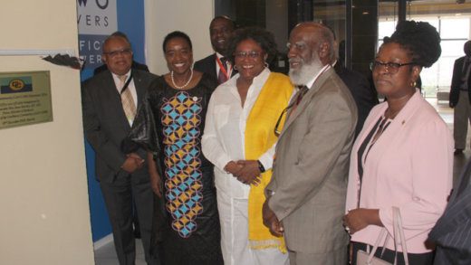 Barbados Prime Minister Mia Mottley, centre, along with Monica K. Juma, cabinet secretary, Ministry of Foreign Affairs, Kenya, second left, and other CARICOM and Kenyan government officials at Saturday inauguration of the CARICOM Diplomatic Office in Nairobi. (CMC photo)