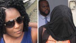 Akitta Haywood hides her face as she leaves the Kingstown Magistrate's Court on Monday. Her boyfriend, Leif Joslyn, is in the background. Haywood is seen at left, in a November 2018 photo. 