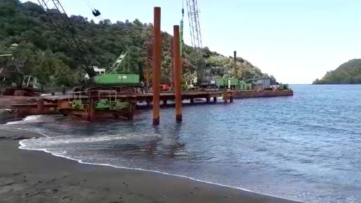 Construction work at the wharf in Chateaubelair.
