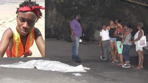 Dernick Patterson, inset, died at Buccament Bay Wednesday afternoon. His mother, second left, is consoled at the scene.