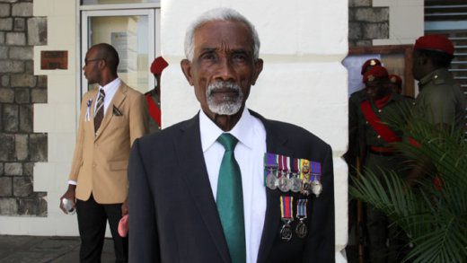 Founder and Leader of the SVG Green Party, Ivan O’Neal, a military veteran, wears his medals as he attends the public viewing of the body of the late Governor General Sir Frederick Ballantyne body on Jan. 29, 2020. O'Neal died at his home in Harmony Hall on Monday, May 27, 2024. (iWN photo)