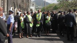 Judges and other officers of the court outside the Cathedral of the Assumption after the church service Monday morning. (iWN photo)