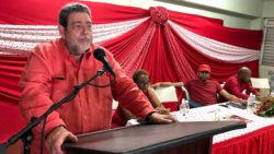 Prime MInister Ralph Gonsalves speaking at his party's constituency conference in Chateaubelair on Sunday.
