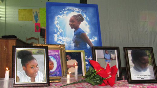 A temporary memorial set up at Fancy Government School on Sunday.
