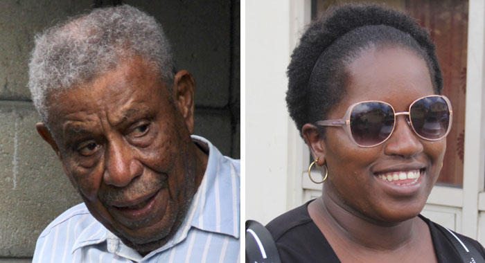 Businessman Bertille "Silky" Da Silva, left, and his former employee, defendant Eunice Dowers outside the Serious Offences Court in January 2020. (iWN photos)