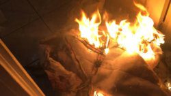 The female police officer said her husband set this fire in their house on Tuesday. 