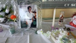 A temporary memorial at Milton Cato Memorial Hospital in honour of Nurse Taylor. (iWN photo)