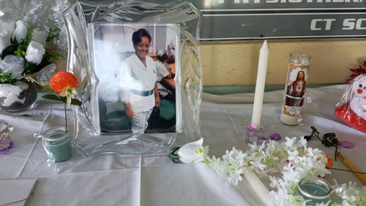 A temporary memorial at Milton Cato Memorial Hospital in honour of Nurse Taylor. (iWN photo)