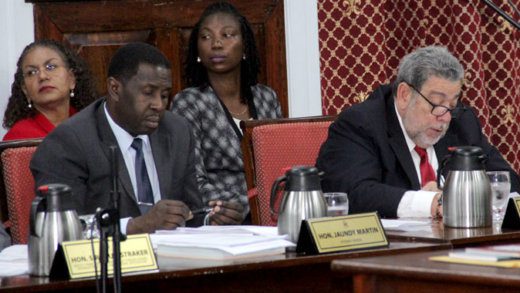 Prime Minister Ralph Gonsalves, right, seen here during the Budget Address. (iWN photo)
