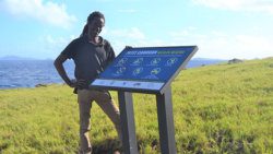 EPIC Project Assistant Vaughn Thomas was part of the team that installed this informational sign on Petit Canouan, where tens of thousands of seabirds nest.